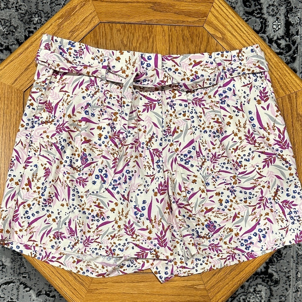*ANN TAYLOR* Cream x Multicolor High Rise The Tie Waist Shorts NWT Size L